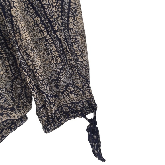 Lucky Brand Navy & Ivory Geometric Print Tie Sleeve Bohemian Blouse - Sz XS - Picture 10 of 16